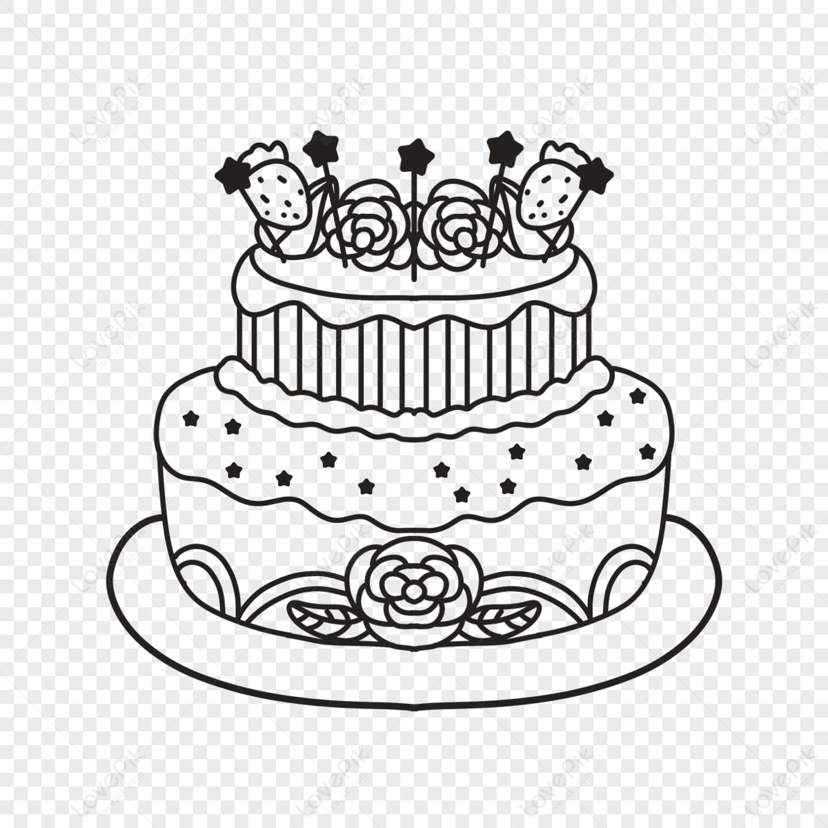 Star Candle Double Cream Cake Cake Clipart Black And White Sweetness