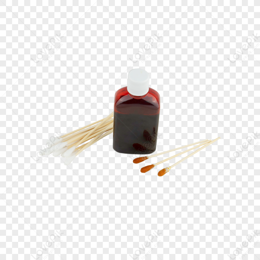 A Bottle Of Iodine Disinfectant And A Bunch Of Cotton Swabs PNG Image ...