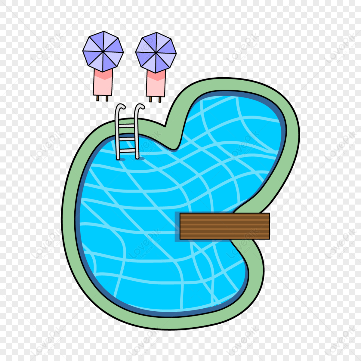 A Swimming Pool Clipart,wooden Springboard,pink Lounge Chair,swimming ...