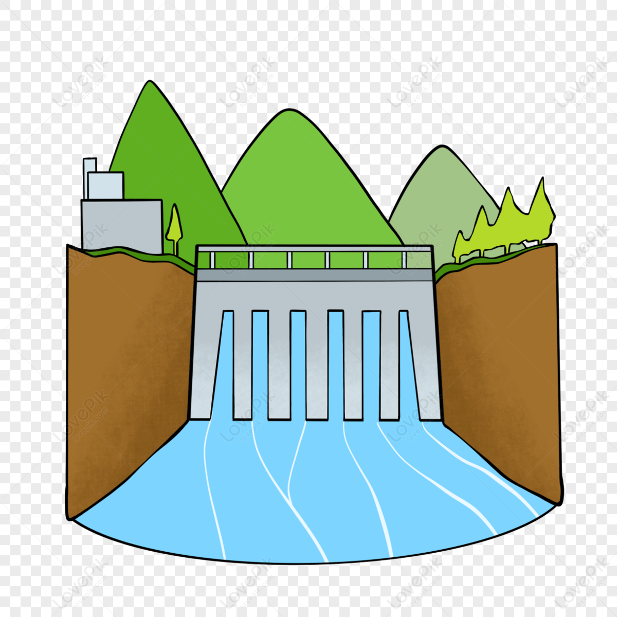 Cartoon Style Dam Clipart High Mountains,river,hydropower PNG ...