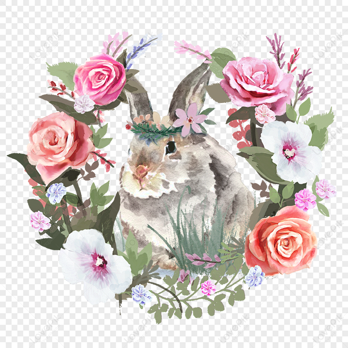 Flower cartoon animal watercolor rose,watercolor flowers,beautiful,anime png transparent background