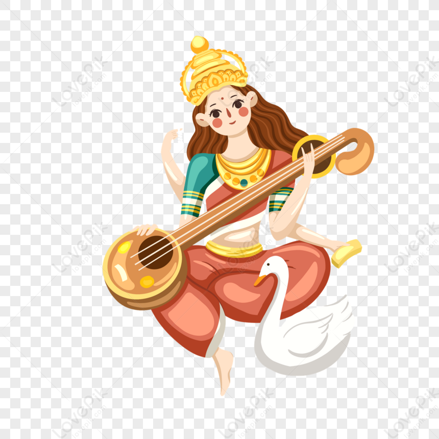 Religious Goddess Saraswati Vasant Panchami Playing Piano Peacock  Illustration Elements PNG Images | PSD Free Download - Pikbest