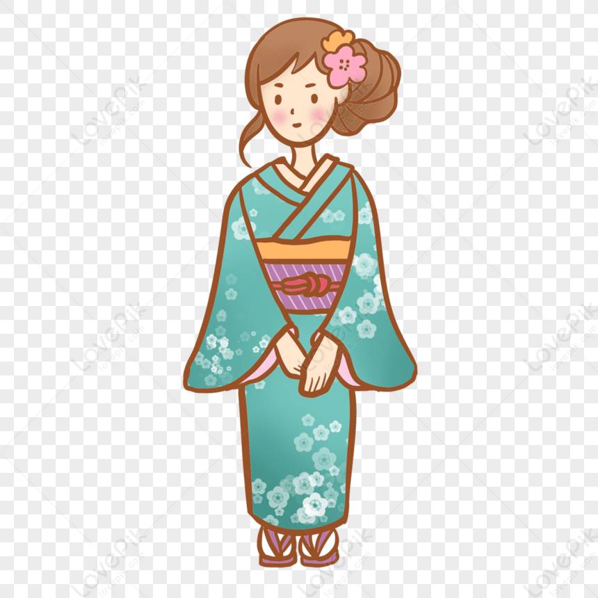 Japanese Style Blue Kimono Cartoon Girl Portrait,cartoon Character ...