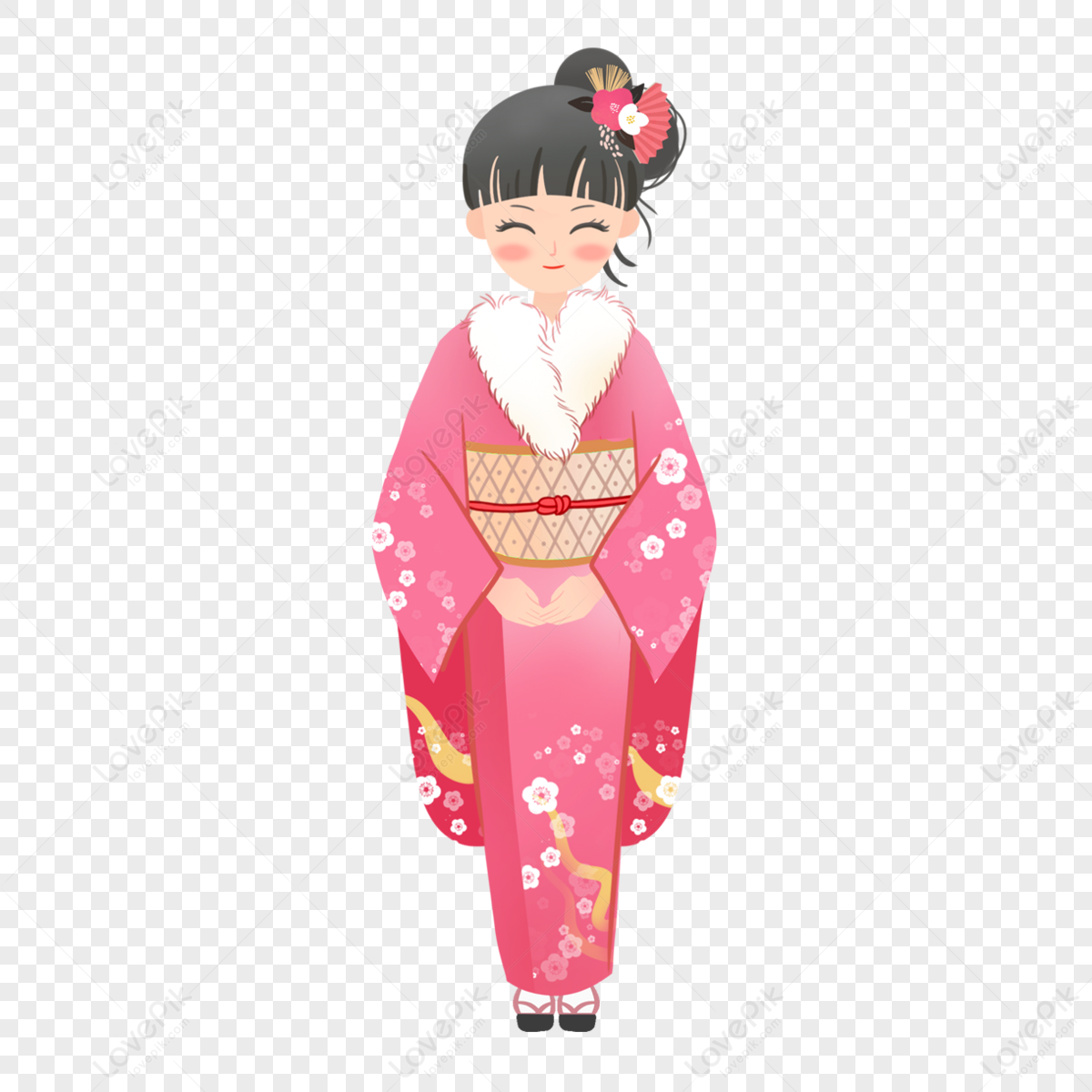 Japanese Style Kimono Smiling Girl Cartoon Character,cute,nature PNG ...