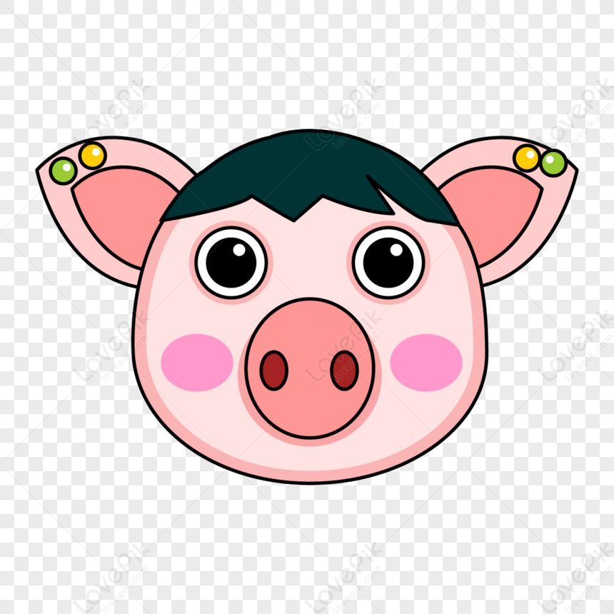 Pig Face With Ear Studs Clipart,yellow Earrings,pig Eyes PNG Image Free ...