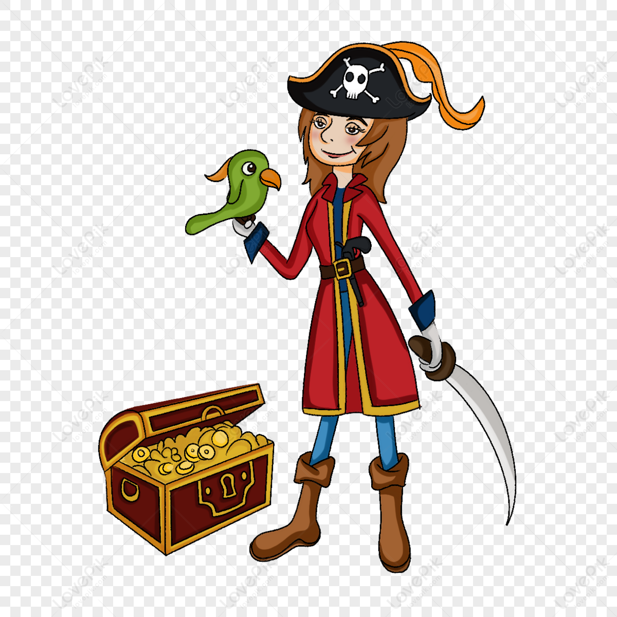 Pirate Next To Treasure Chest Clipart,pirate Costumes,pirate Sword Free ...