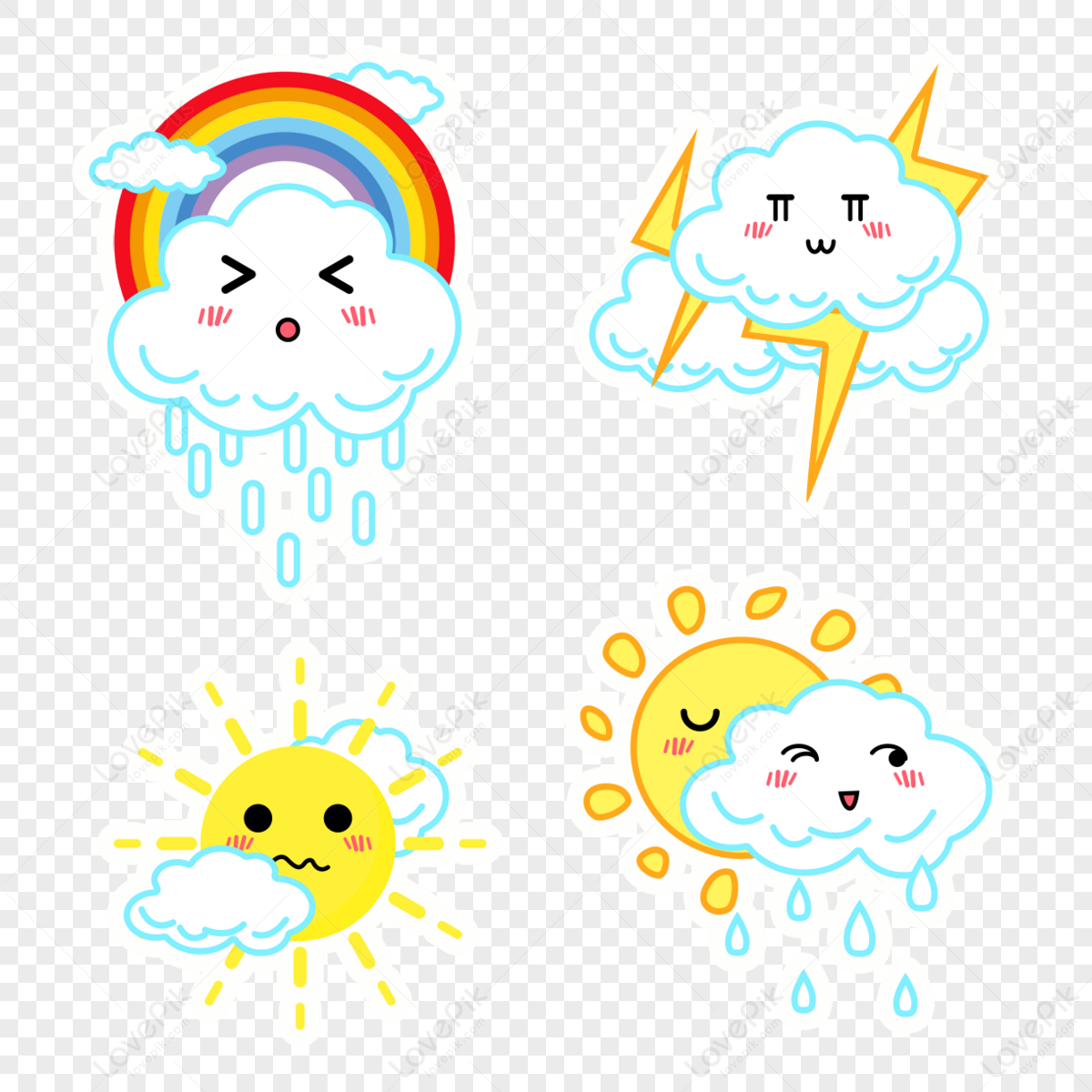 Thunder Cute Weather Stickers,sweet,blue,dai PNG White Transparent And ...