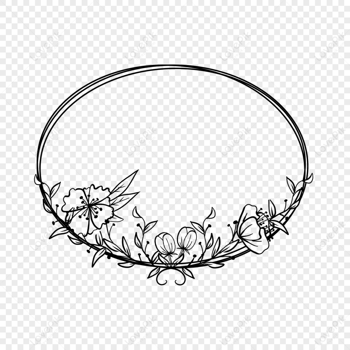 Wedding Lineart Floral Oval Border,border Sketch,ellipse,flowers PNG Hd ...