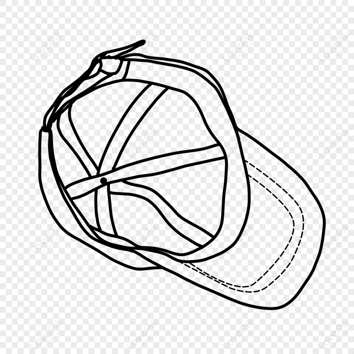 Baseball Cap Placed On The Back Of Clothing Hat Clipart Black And White ...