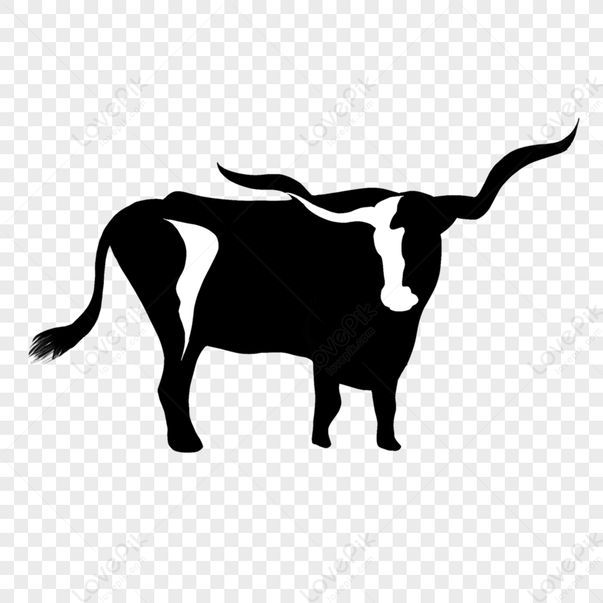 Black And White Longhorn Cow Clip Art,animal,cattle PNG White ...