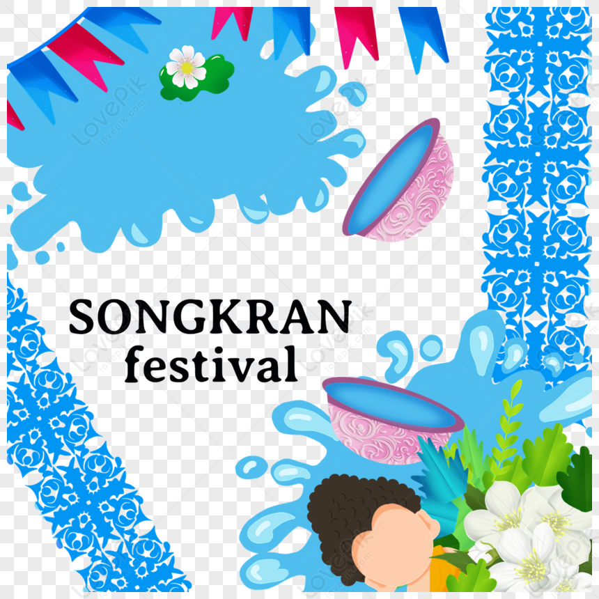 Cartoon Thai Songkran Blue Retro Pattern Border,color,greetings Free ...