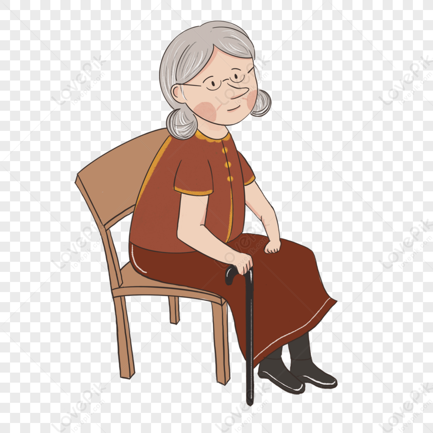 Cartoon Old Brown Lady Clipart,crutches,sitting Posture,crutch PNG ...