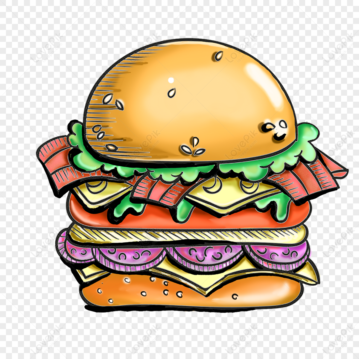 Cartoon Orange Hamburger,food,cheeseburger,cute PNG Image Free Download ...