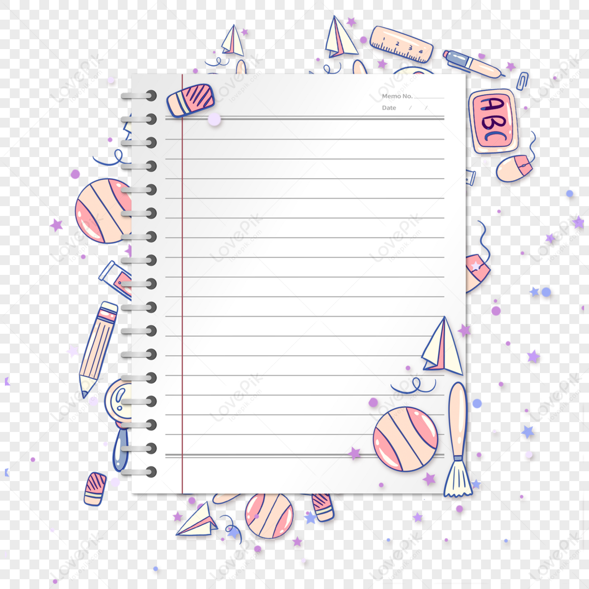 Education Pink Stationery Notebook Border Learning Study Diary PNG Image Free Download And