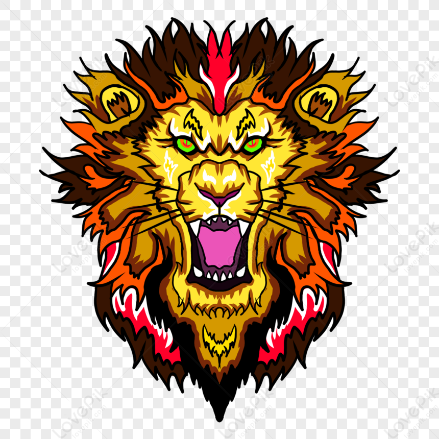 Frontal Lion Head With Fire Pattern Mane Clip Art,positive,lions Mane ...