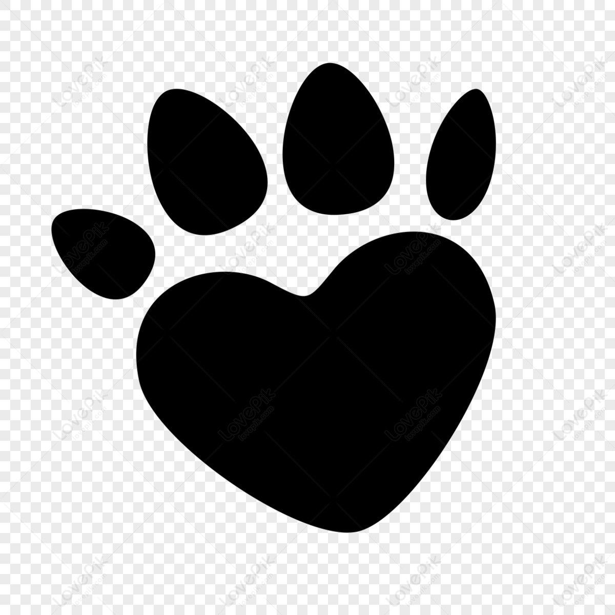 Heart shaped cartoon animal footprints paw clipart,black and white,palm png image