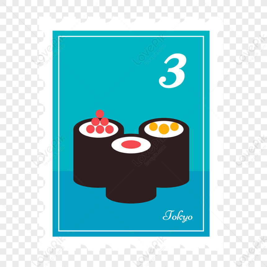 Number 3 Sushi Blue Japan Stamp,numbers,collections PNG Transparent ...