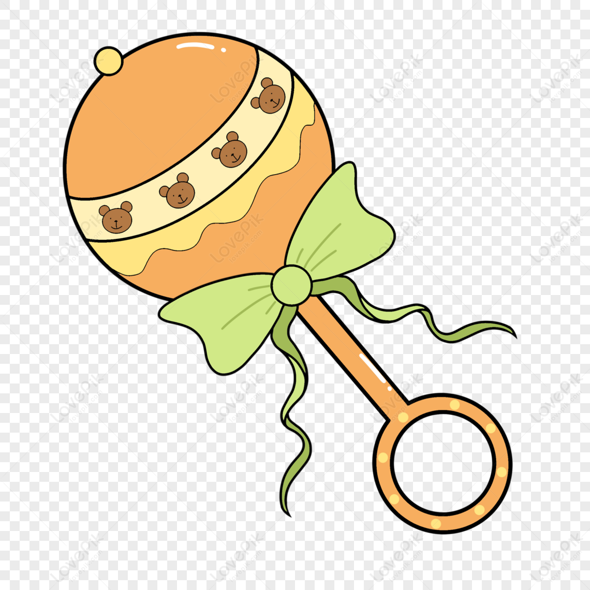 Orange Baby Rattle Clip Art,cartoon Style Rattle,bow Rattle Free PNG ...