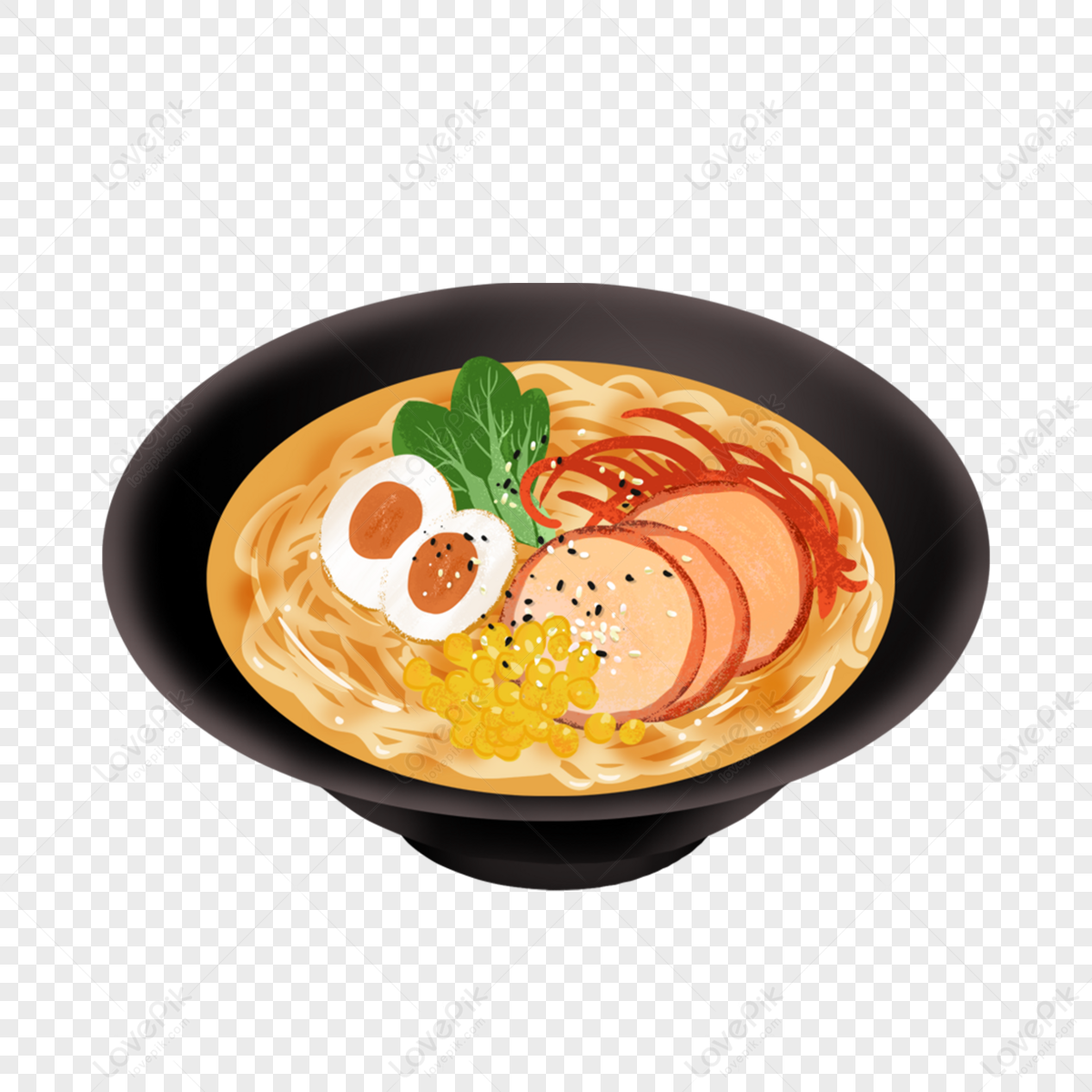 Orange Ham Egg Ramen Clip Art,hand-pulled Noodle PNG Picture And ...