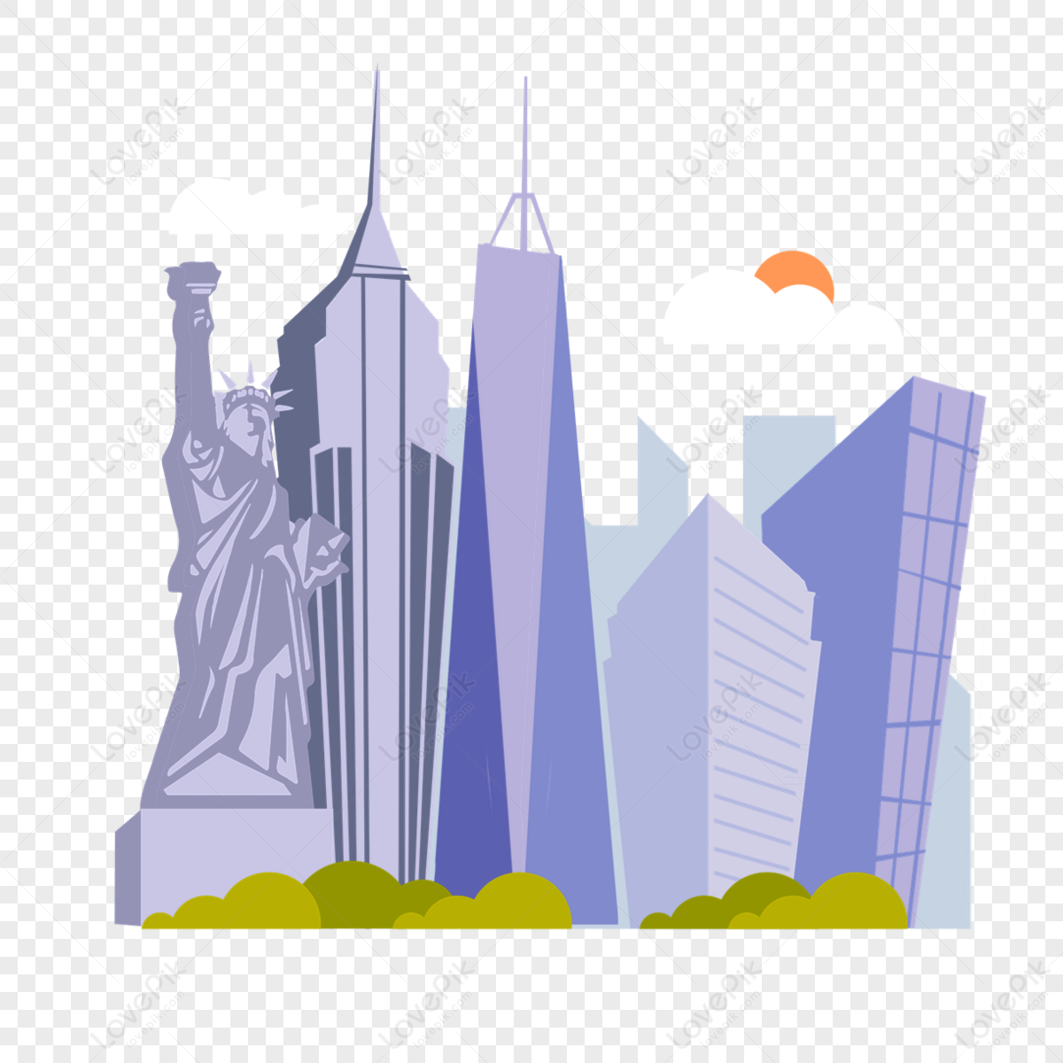 Purple Realistic New York City Silhouette,line,bustling Free PNG And ...