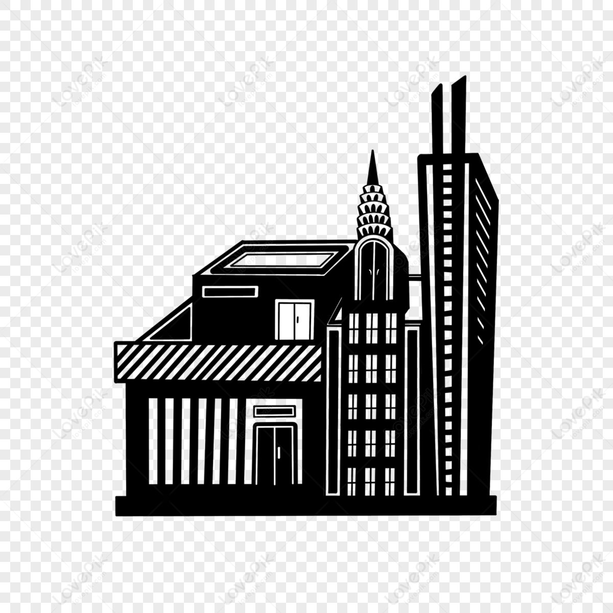 Simple Black And White Commercial Building City Clipart,commercial