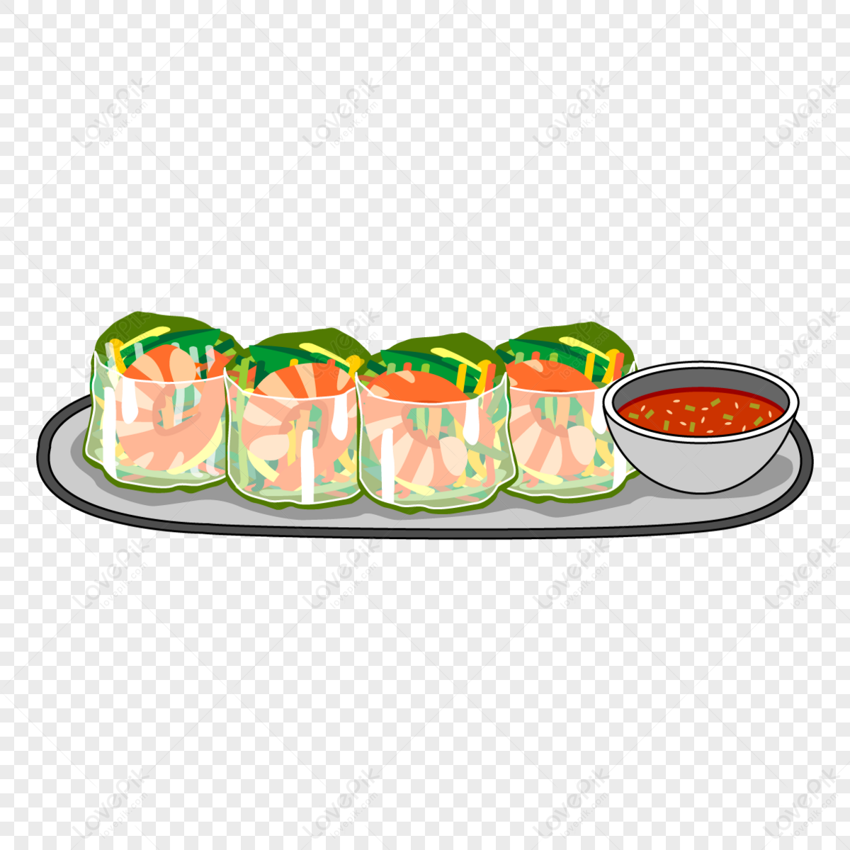 The delicacy and presentation of Vietnamese spring rolls,shrimp and vegetable ingredients,snack png image free download