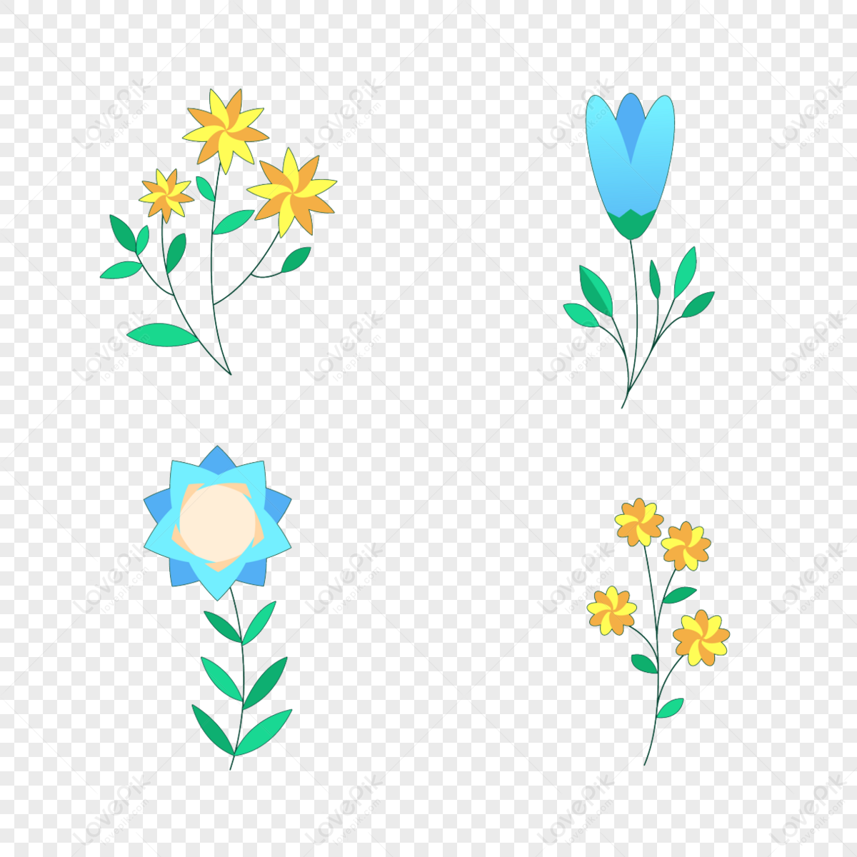 Cartoon Style Spring Flower Clipart Blue Flower,plant,swirl PNG White ...