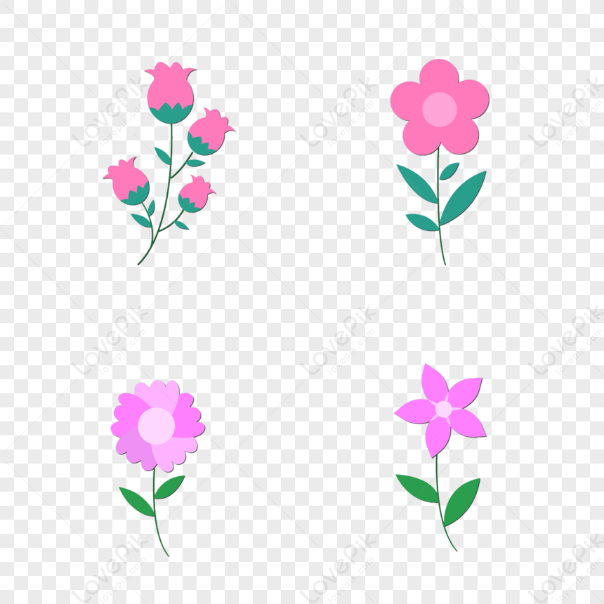 Cartoon Style Spring Flower Clipart Pink Flower,cartoon Little Flower ...