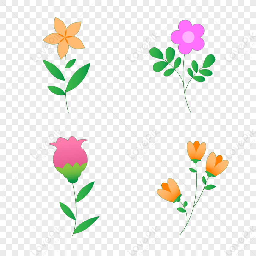 Cartoon Style Spring Flowers Clipart Flowers,leaf,petal PNG Free ...