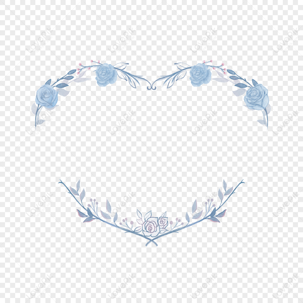 Heart Shaped Wedding Blue Rose Border,wedding Shapes,hand Drawing PNG ...