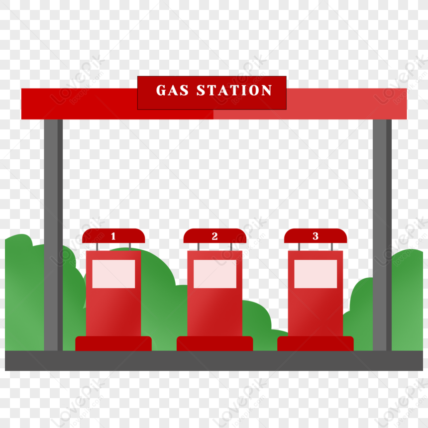 Red Gas Station Clip Art,gasoline,cartoon Style,tree Free PNG And ...