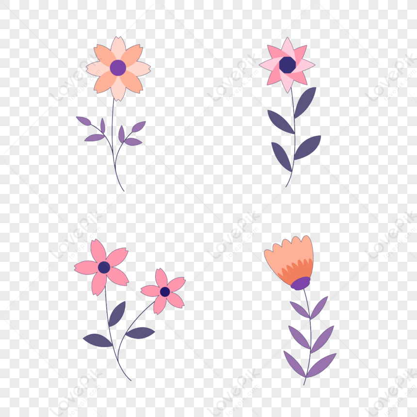 Spring Flowers Clipart Pink Flowers,cartoon Little Flower,cartoon Style ...