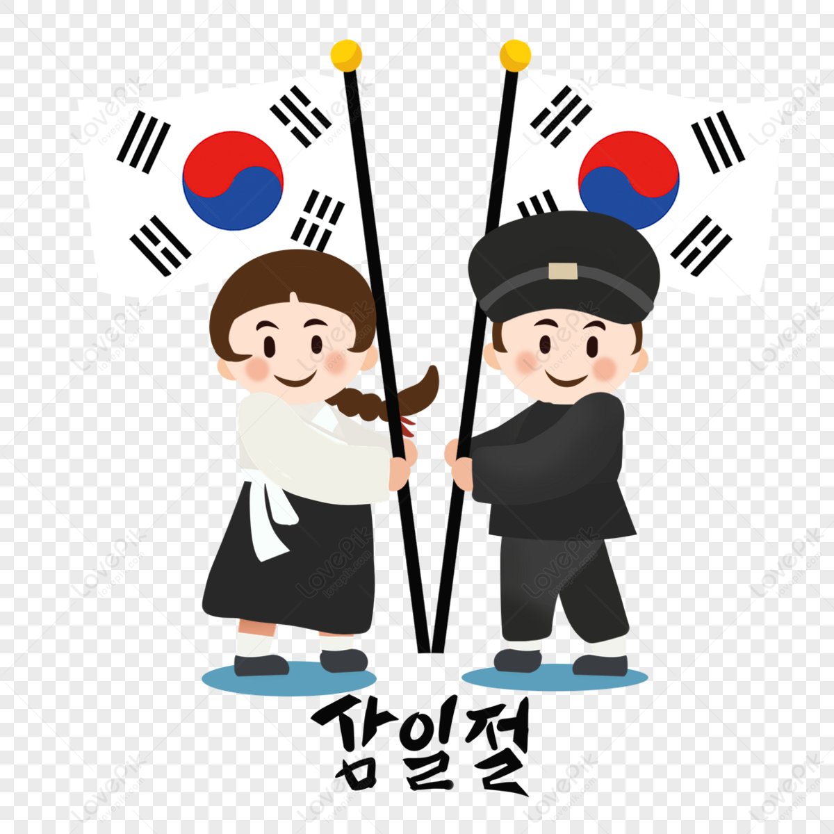 Two March First Movement figures in South Korea holding the flag png transparent background