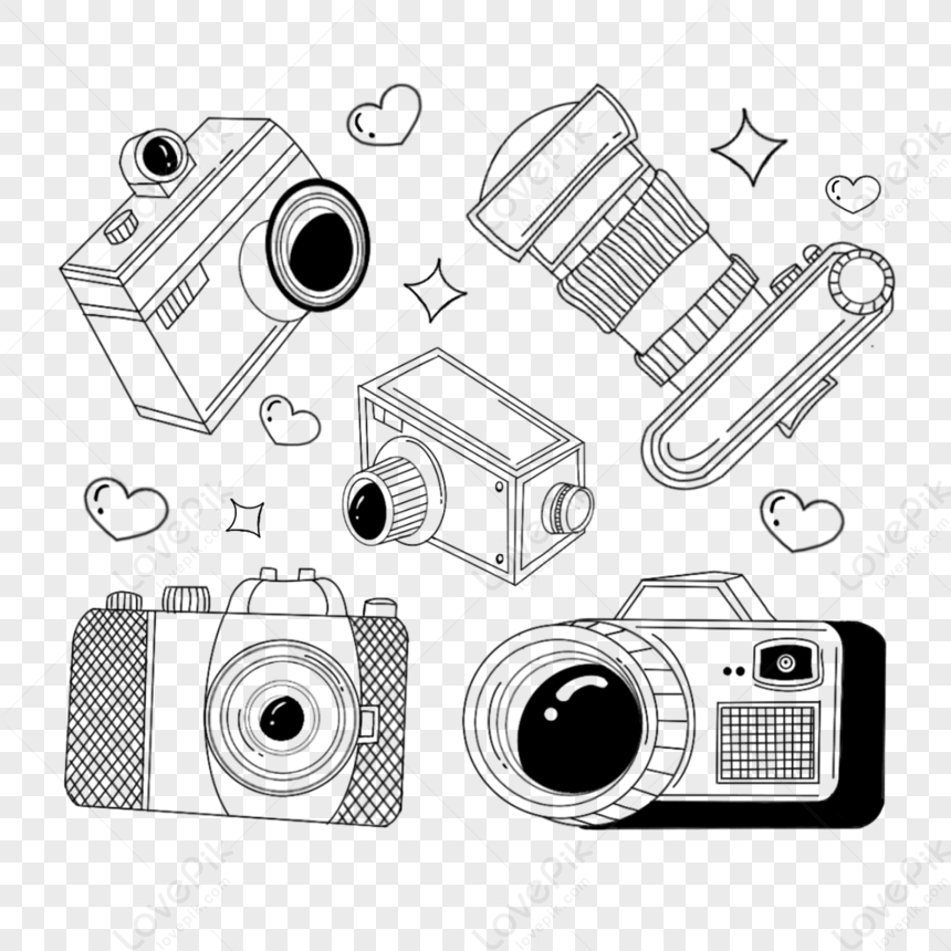 Black Line Drawing Camera Doodle,symbol,sketch,cartoon PNG White ...