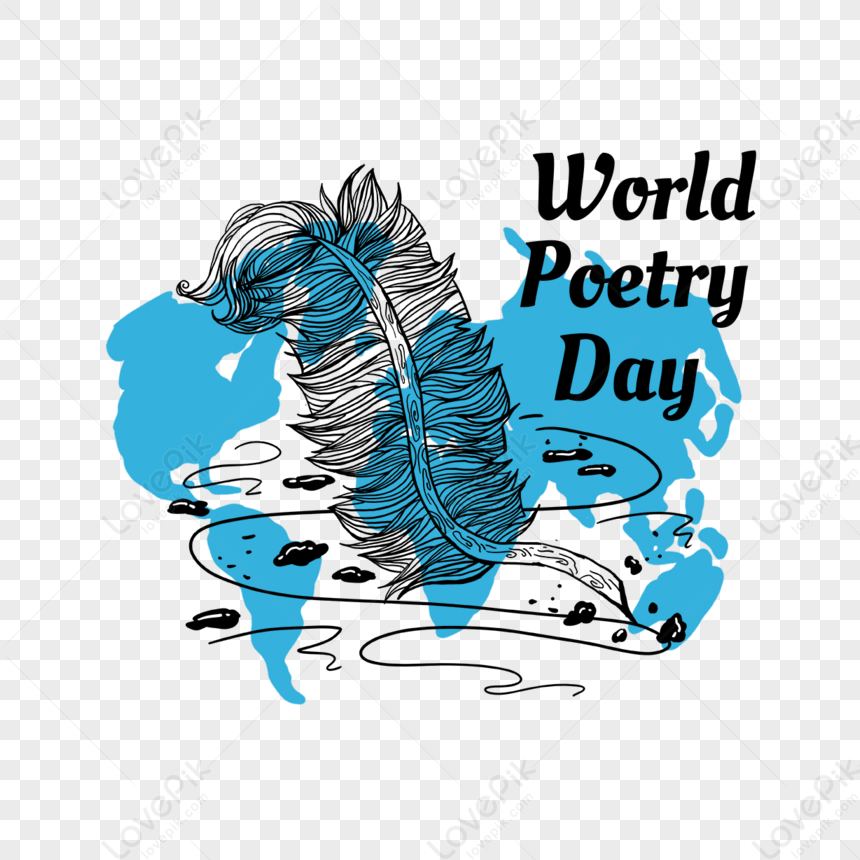 Blue Map World Poetry Day,feather,writing Brush,dai PNG Image Free ...