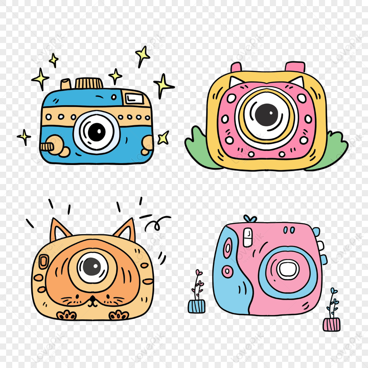 Cartoon cute travel camera icon,focus,tagline,photography png picture