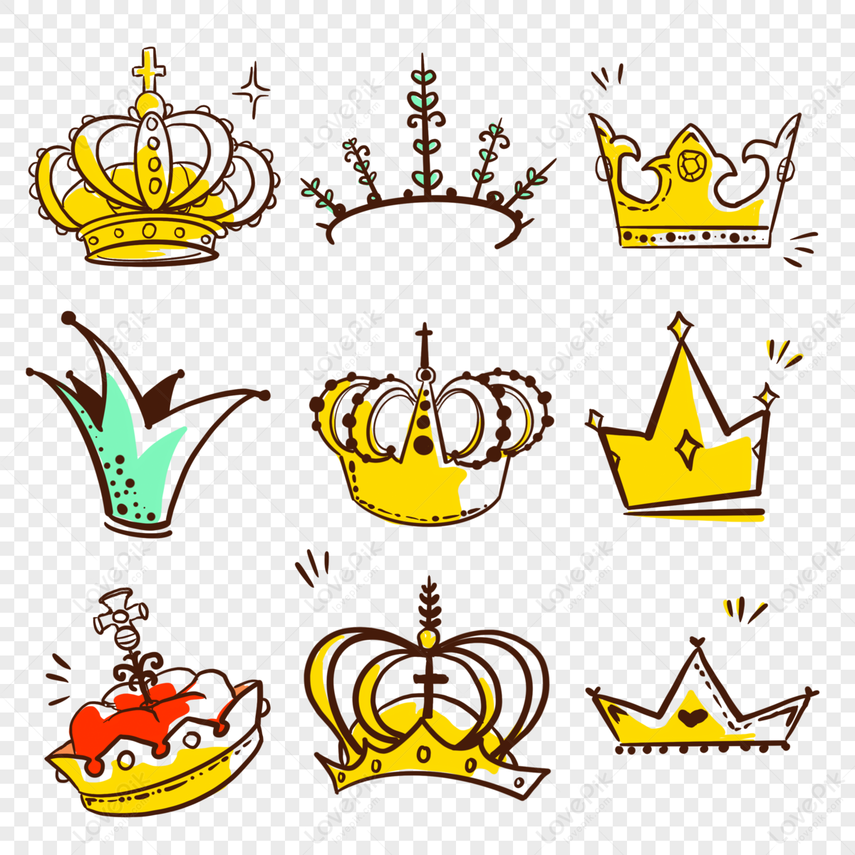 Golden Emperors Crown Cartoon Line Drawing Doodle,line Draft,badge PNG ...