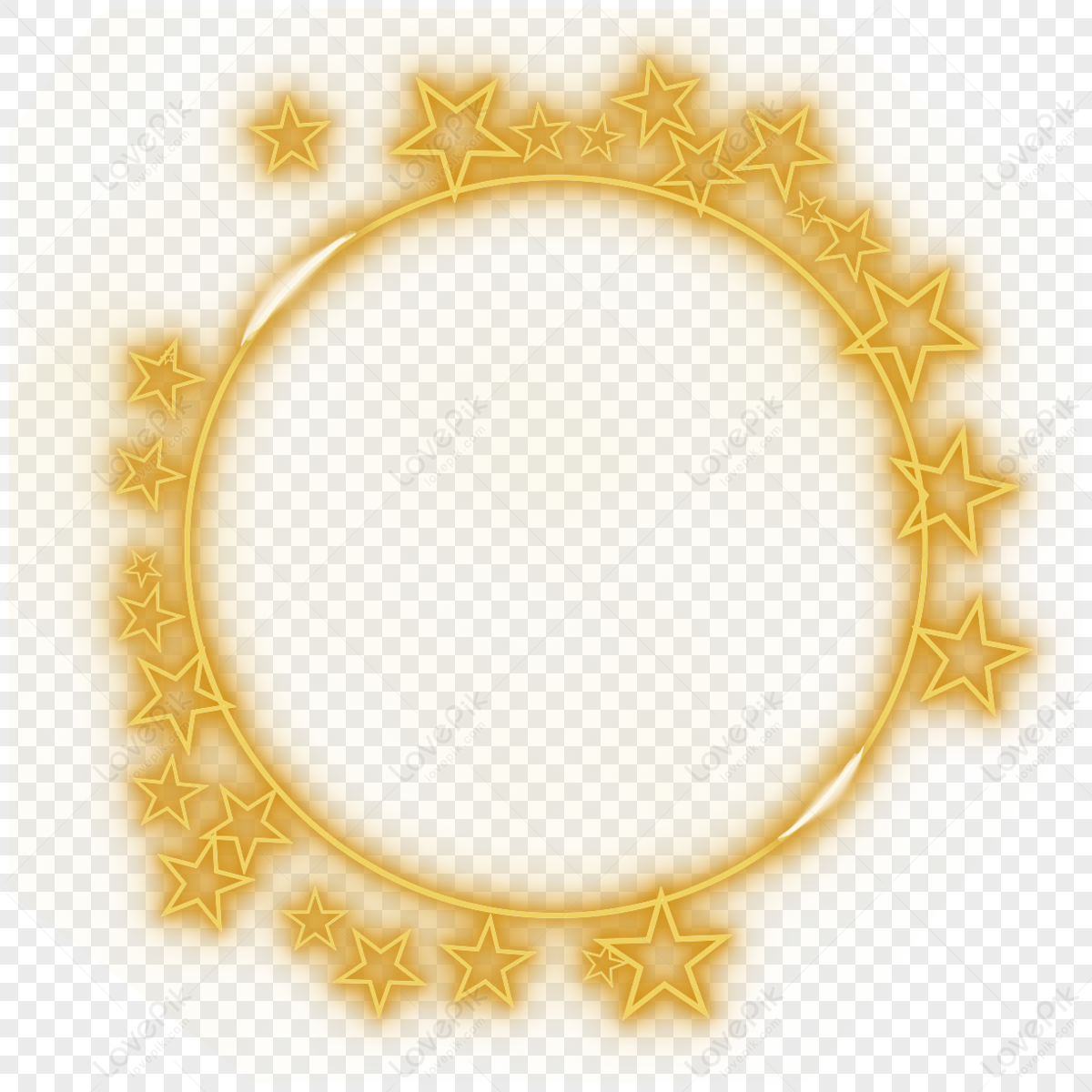 Golden Light Stars Surround Round Border,light Effect,round Lights PNG ...