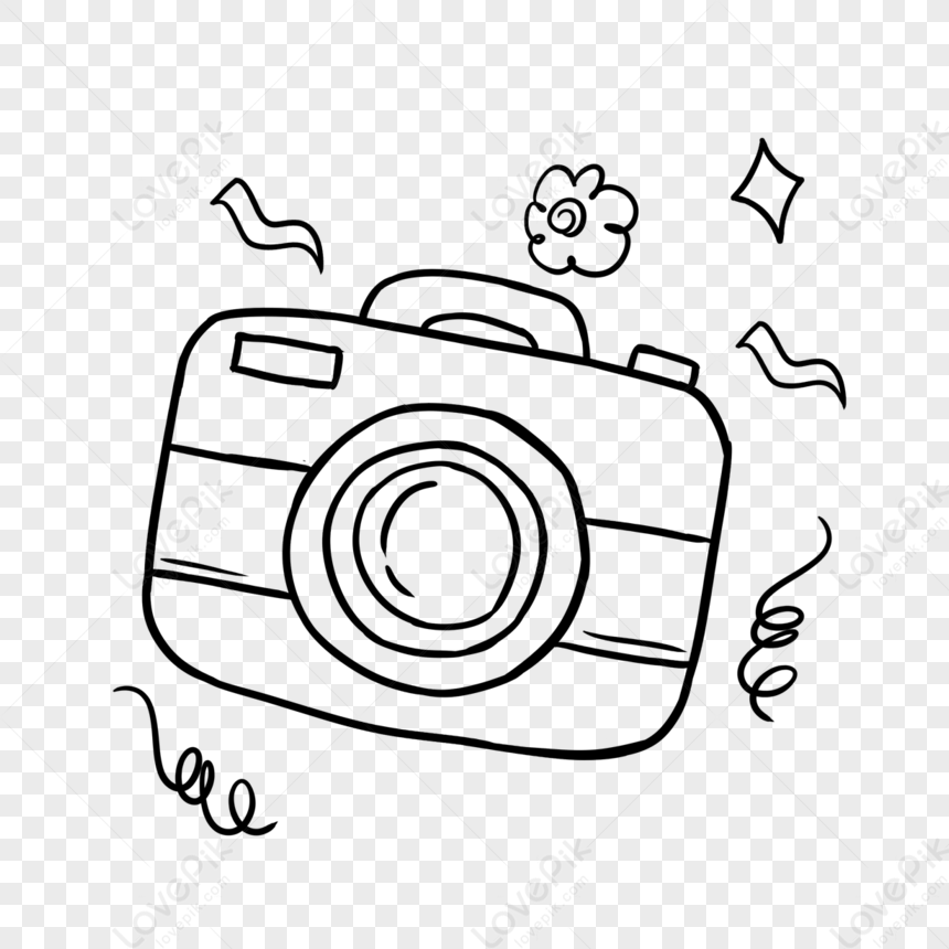 Linear Birthday Doodle Cartoon Camera,camera Sketch,black-and-white 