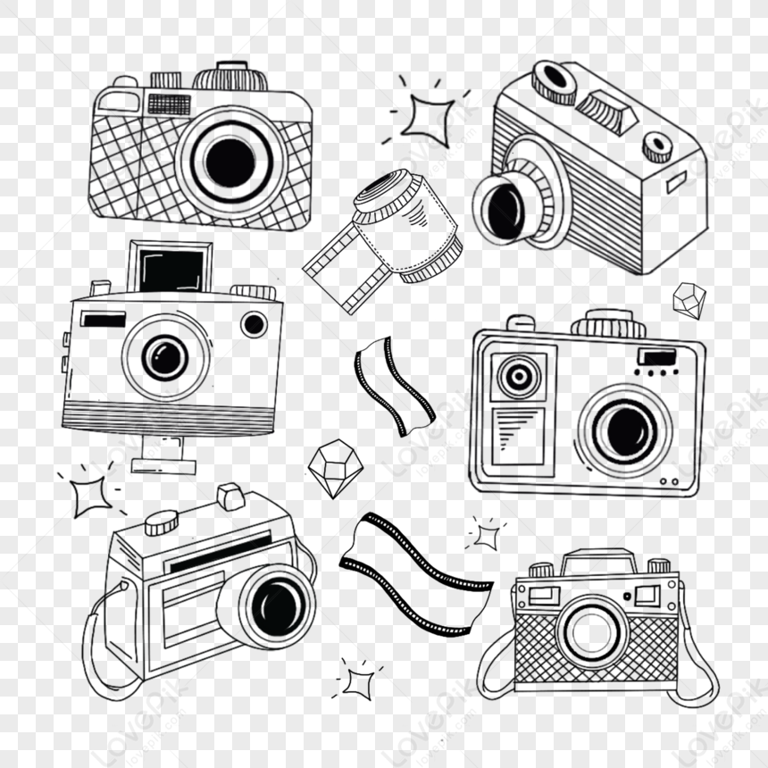 Six Different Line Drawing Camera Doodles,zoom,old PNG Transparent ...