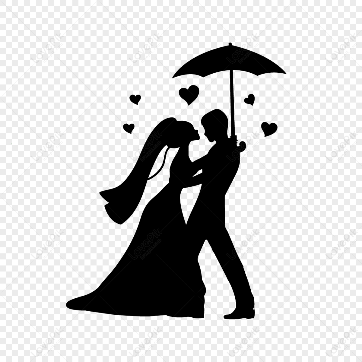 Black Cartoon Couple Embracing,married,got Engaged,umbrellas PNG Image ...