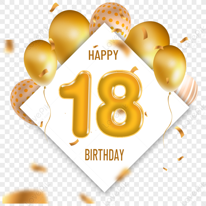 18-year Birthday Gold Balloon 3d Border,white,numbers PNG Free Download ...