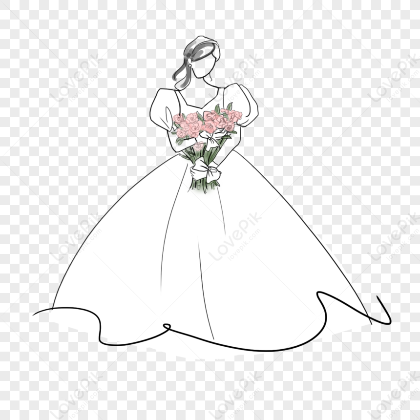 抽象的な線画手の花の結婚式の数字,花を持って,概要 イラスト， 線画, ウェディング, 抽象 フリー素材 透過 - Lovepik