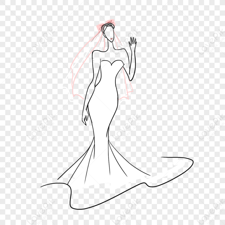 Abstract Lines Draw Simple Style Fishtail Skirt Wedding Characters ...