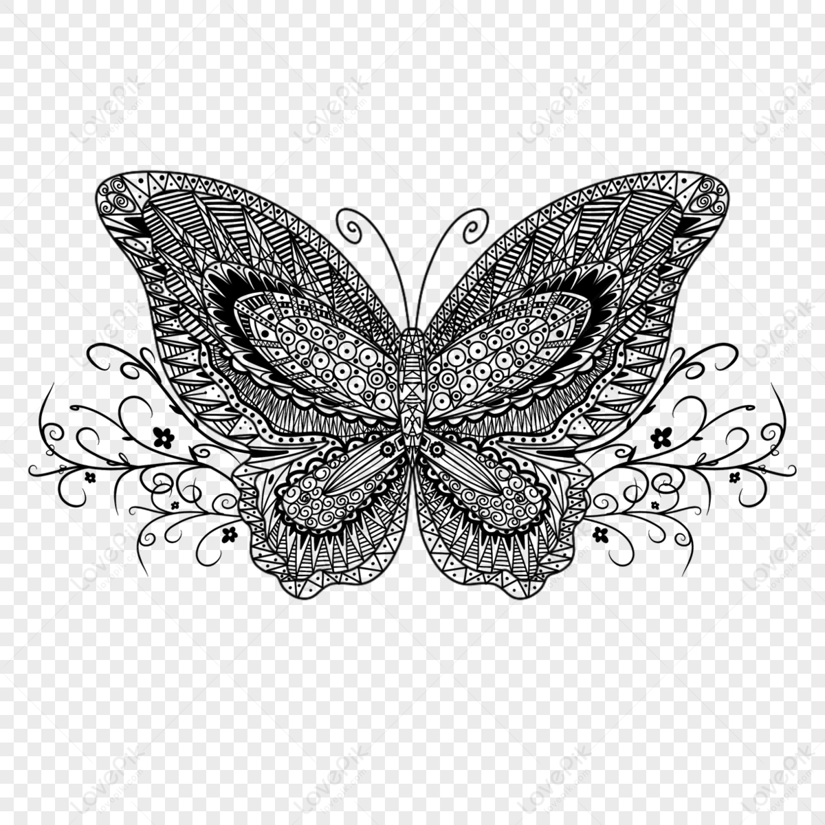 Big cute butterfly . Freehand linear black ink hand drawn logo in art retro  scribble design style pen on paper Stock Vector Image & Art - Alamy