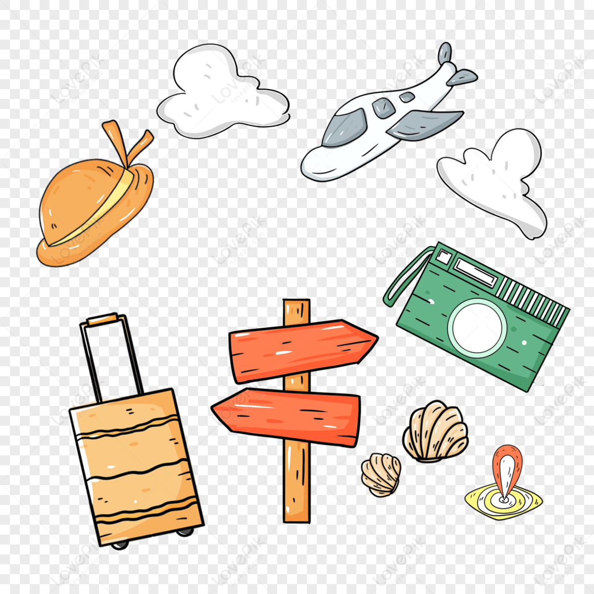 Cartoon Global Travel Tourism,trunk,road signs,shell png transparent image