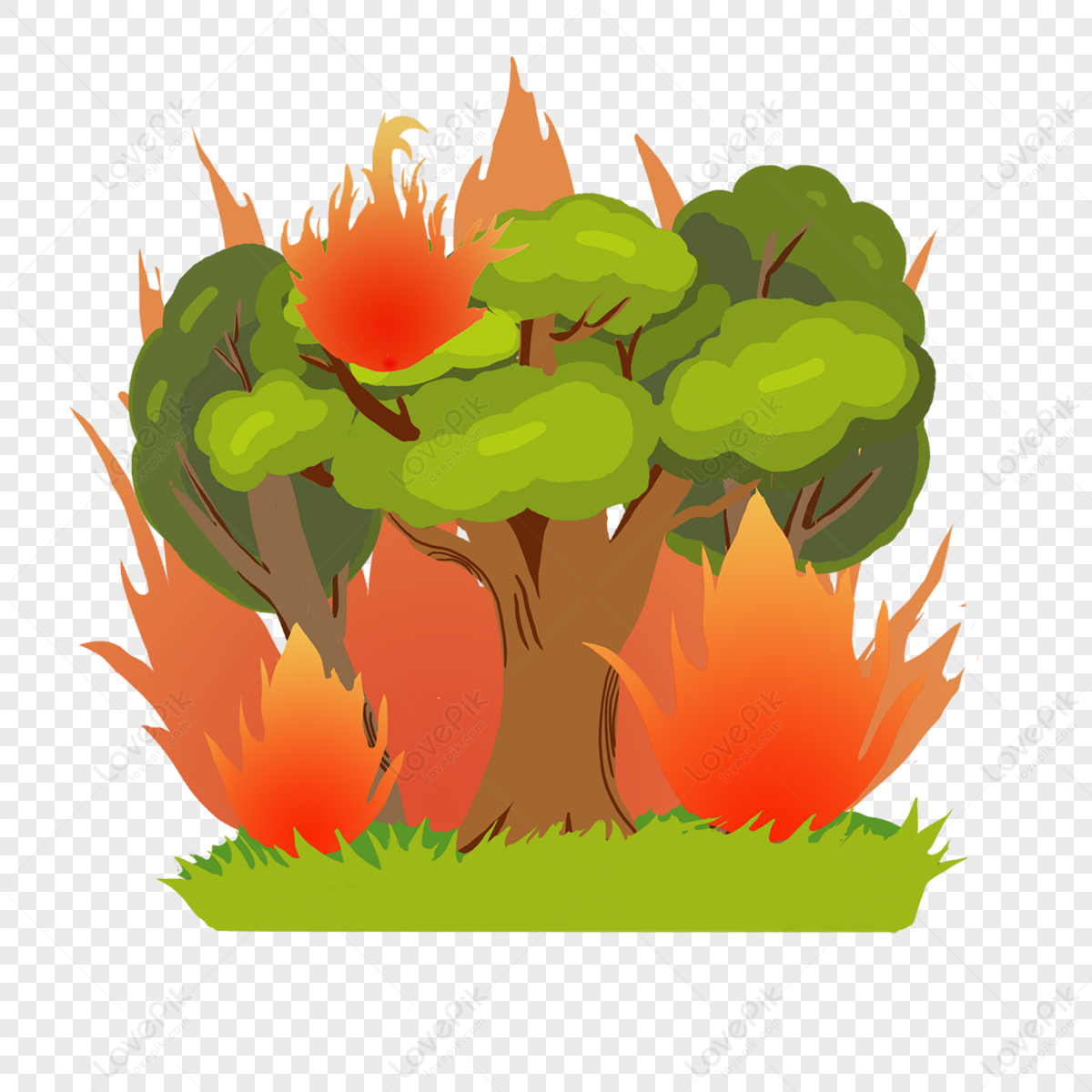 Vector hand drawn illustration with burning forest. Sketch with wildfire.  Trees on fire. Stock Vector | Adobe Stock