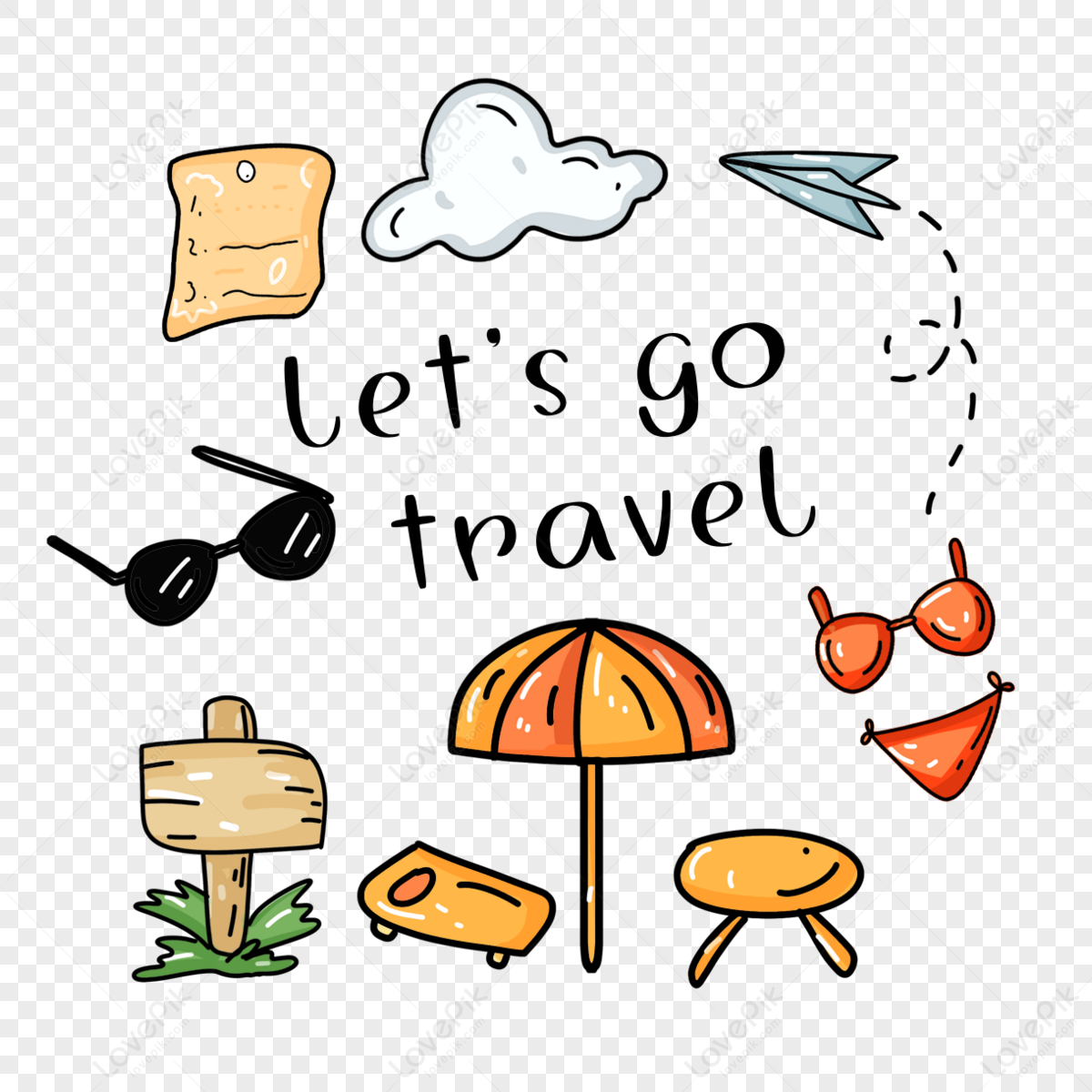 Cartoon seaside travel travel sticker,enjoying the cool,sunglasses,hand draw png white transparent