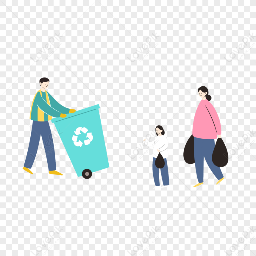 Mother With Baby To Throw Garbage Vector Elements Throwing Garbage