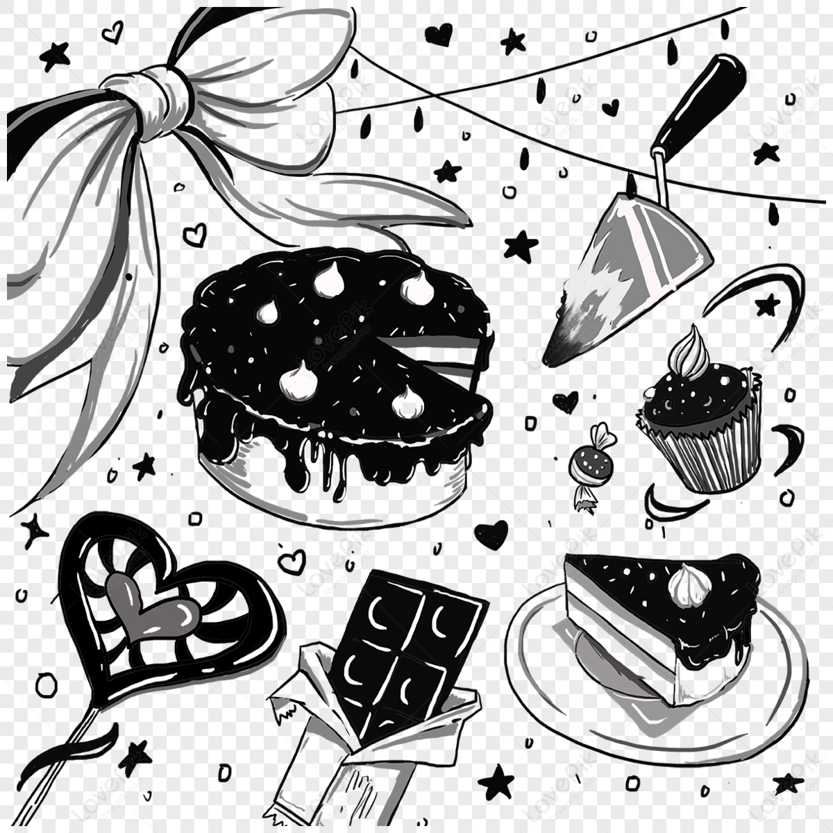 Star and heart art, Birthday cake The Zombie Chasers Doodle, doodles,  holidays, monochrome, flower png | PNGWing